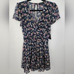 Floral navy mini shift‎ dress size XS NWT